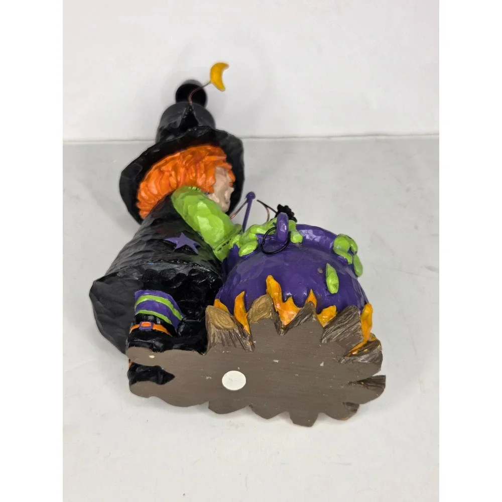 VTG Halloween Witch Cauldron Soap Dispenser Resin Figurine Purple Jack-O-Lantern